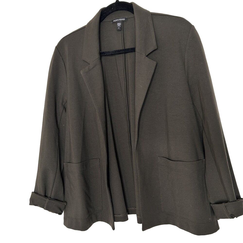 Eileen Fisher Tencel Lyocell Blend Knit Blazer in Green Washable Sz Small